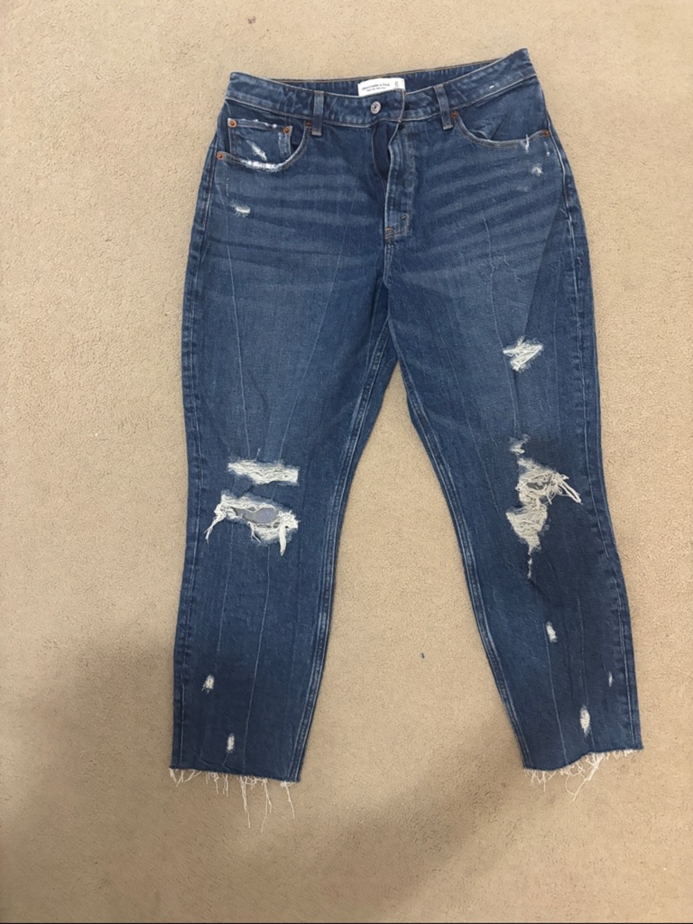 Abercrombie & Fitch Distressed Dark Blue Cropped Jeans